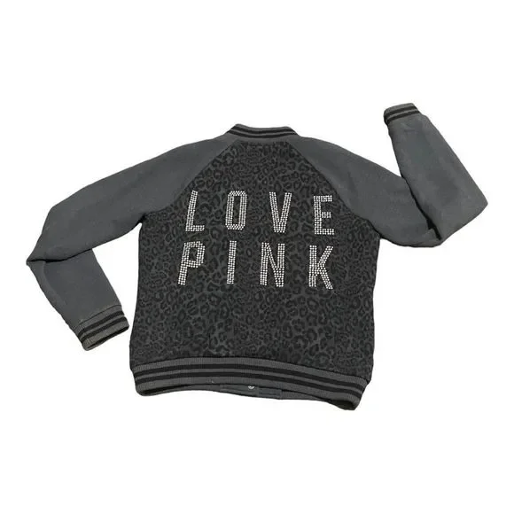 Vintage Pink Victoria's Secret Leopard Print Varsity Bomber Jacket size Medium - Picture 3 of 6